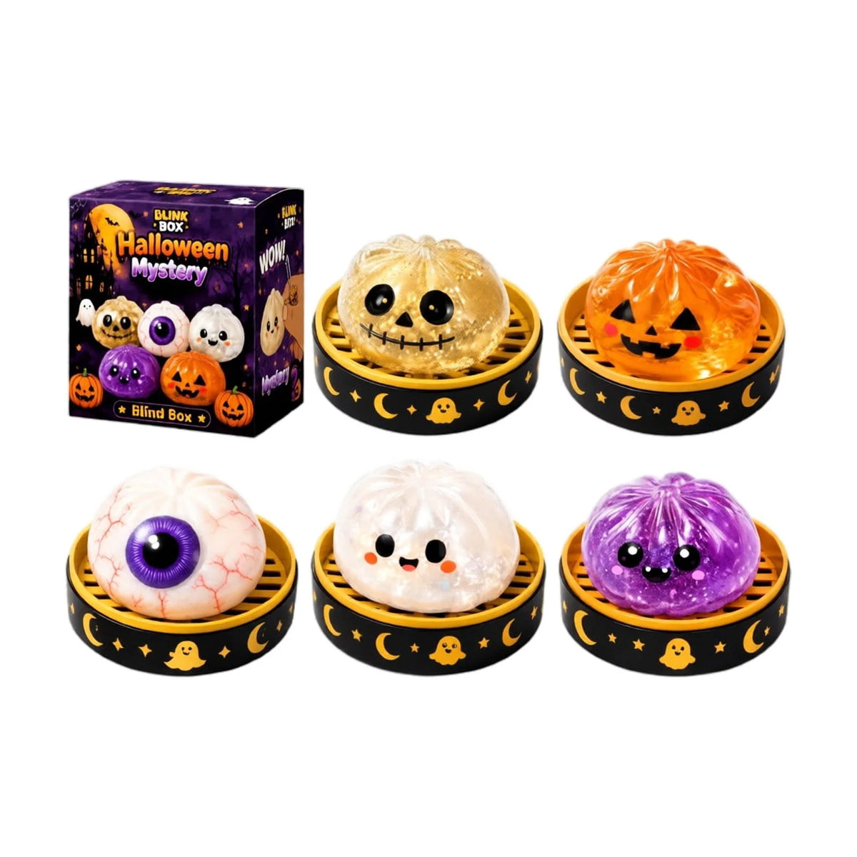 Summerween Halloween Ghost Dumpling Squishy,Glowing Dumpling Mystery Box Squishy Toys Cottagecore Fall Small Surprise Gift,Silent Desktop Stress Relief Ornament Office Desk Seasonal Calming Decor