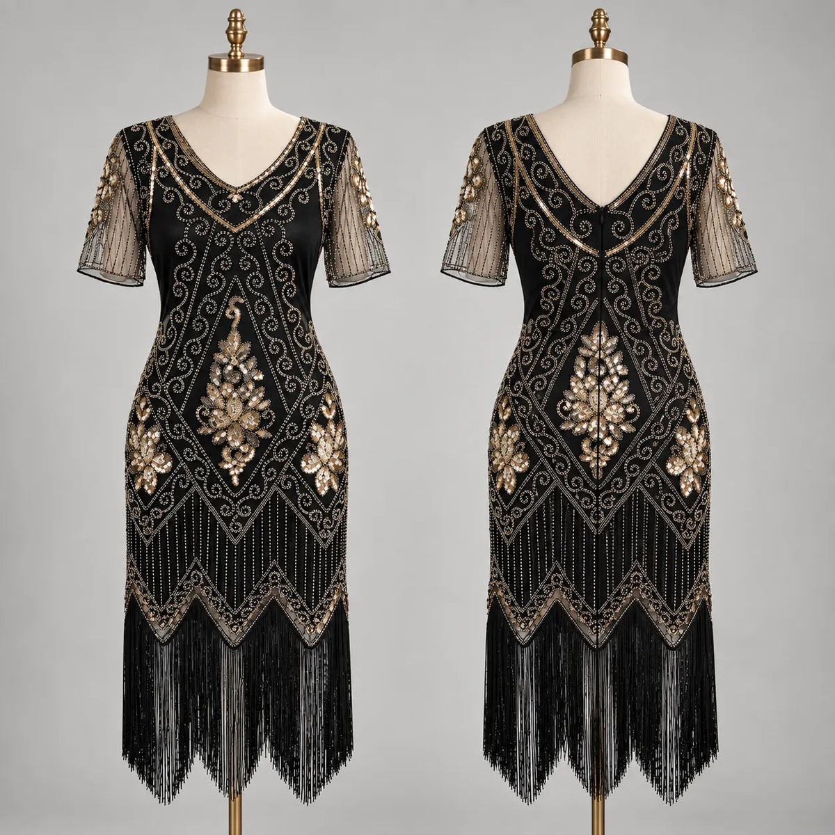 1920s Black & Gold Flapper Dress | Gatsby Party Dress
