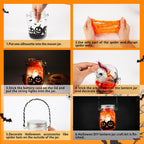 Halloween Craft Kit for Kids, 12 Pcs Glass Mason Jar with Accessories for DIY Lantern Jar, Halloween Art & Craft Party Supplies, Halloween Art Activities, Crafts and Arts Party Supplies