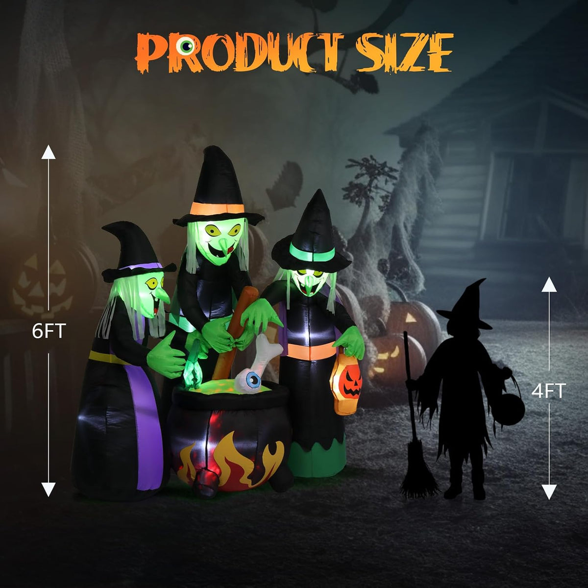 6FT High Halloween Inflatables Outdoor Decorations, Blow up Scary 3 Witches Halloween Yard Decorations, Built-In LED Lights Décor for Indoor Home Party Garden Lawn Store