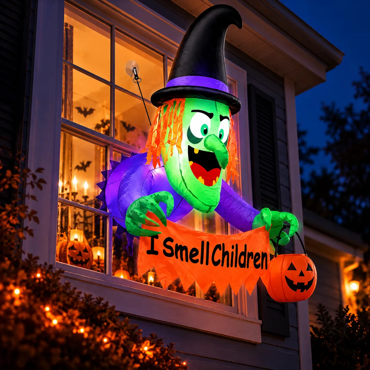 3.5FT Halloween Window Witch Inflatable with LED Lights