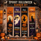 Halloween Decorations - 4 PCS Vertical Happy Halloween Hanging Banners