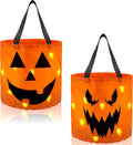 2 PCS Halloween Trick or Treat Bags 10 X 11.8 Inches LED Light Orange Pumpkin Buckets Reusable Goody Candy Bucket Trick or Treating, Halloween Birthday Party Favor Supplies