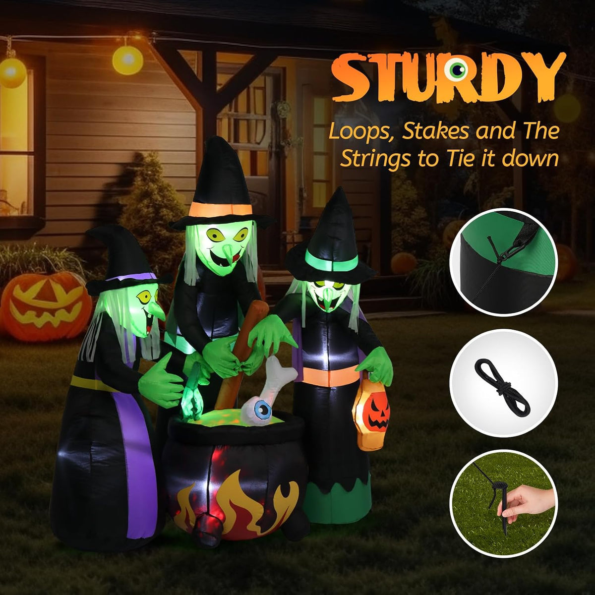 6FT High Halloween Inflatables Outdoor Decorations, Blow up Scary 3 Witches Halloween Yard Decorations, Built-In LED Lights Décor for Indoor Home Party Garden Lawn Store