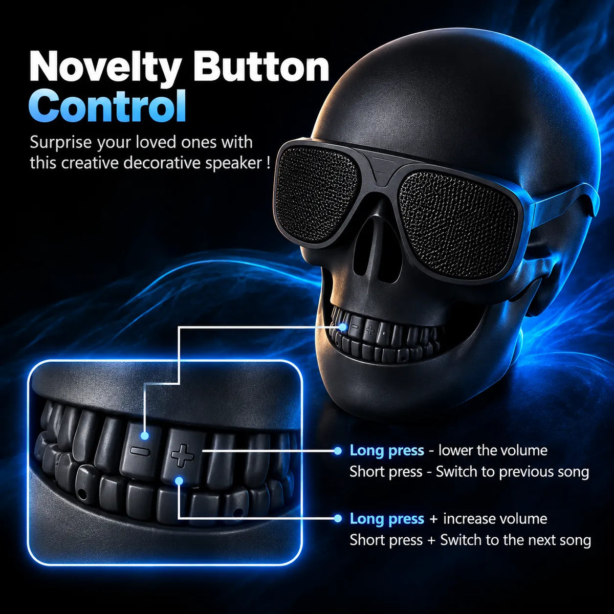 Skull Design Bluetooth Speaker with FM and TF Card Slot