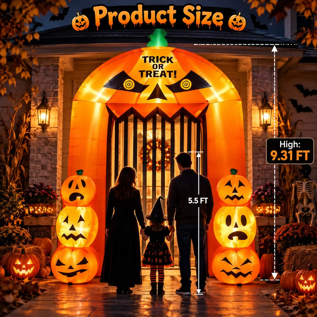 9.5FT Halloween Pumpkin Arch Inflatable with LED Lights