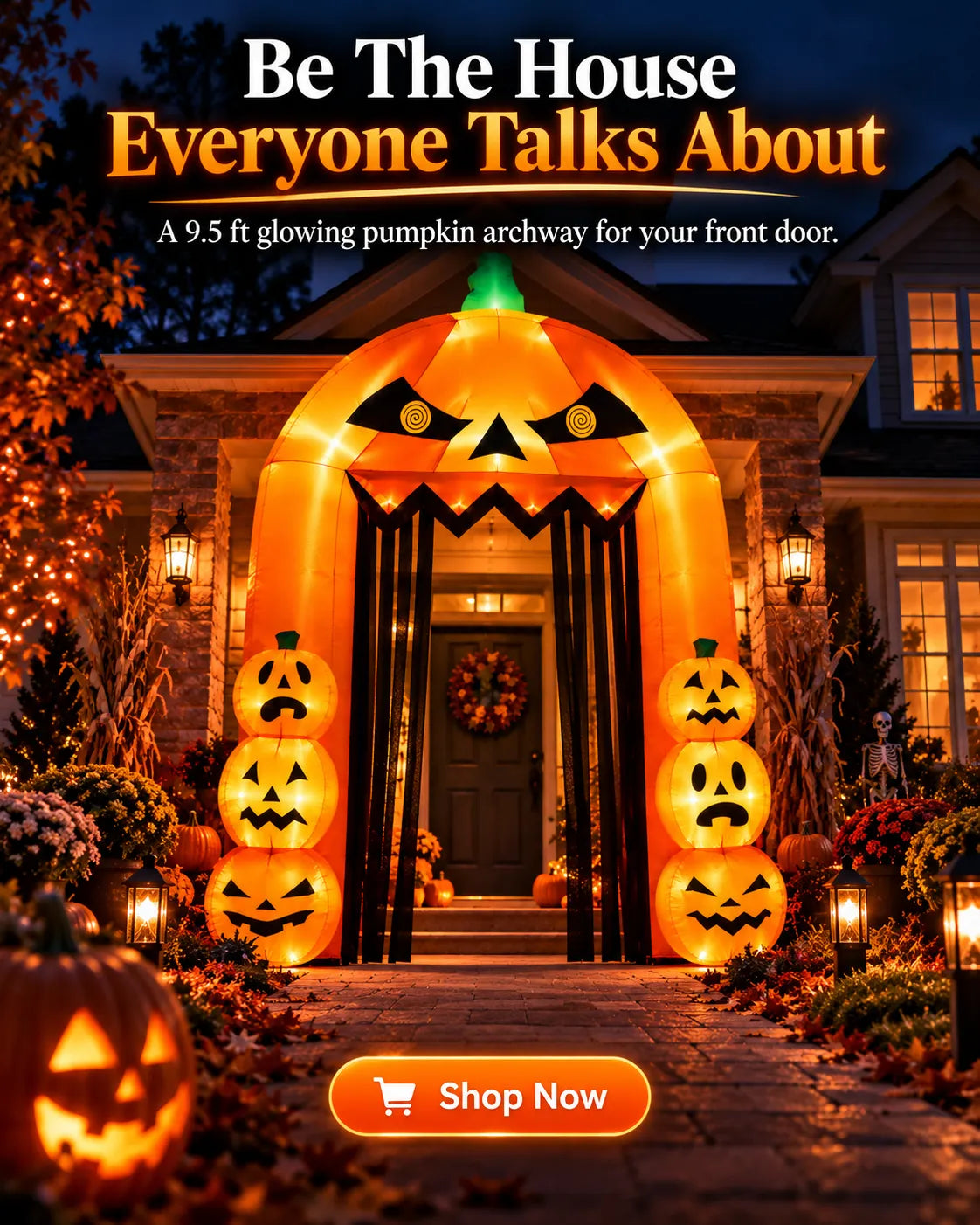 9.5FT Halloween Pumpkin Arch Inflatable with LED Lights
