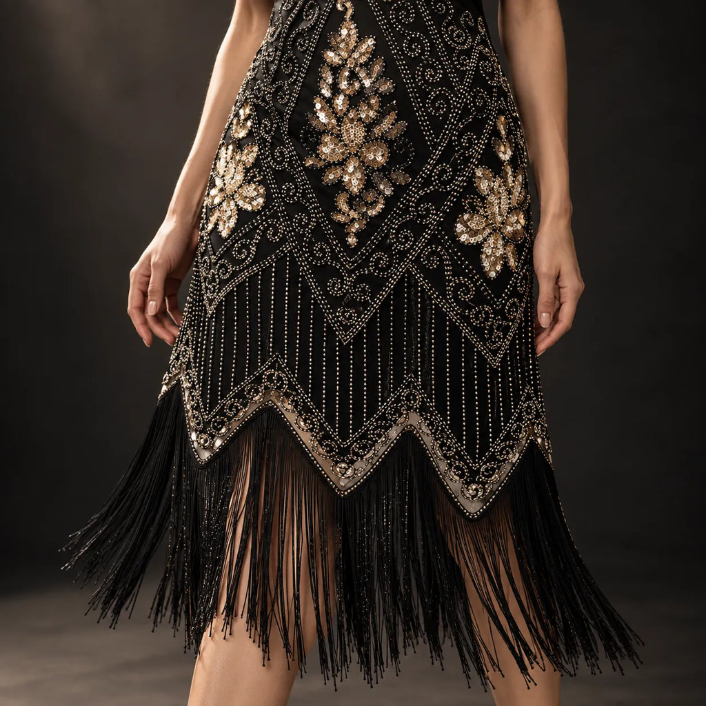 1920s Black & Gold Flapper Dress | Gatsby Party Dress