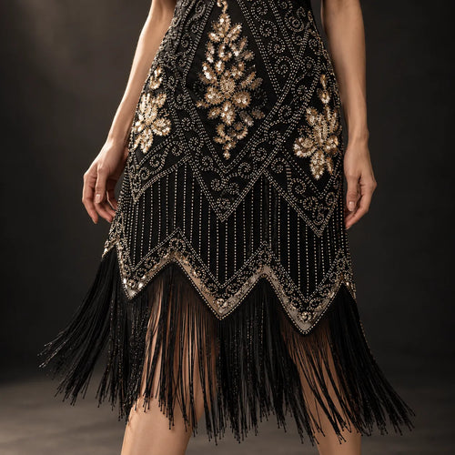 1920s Black & Gold Flapper Dress | Gatsby Party Dress