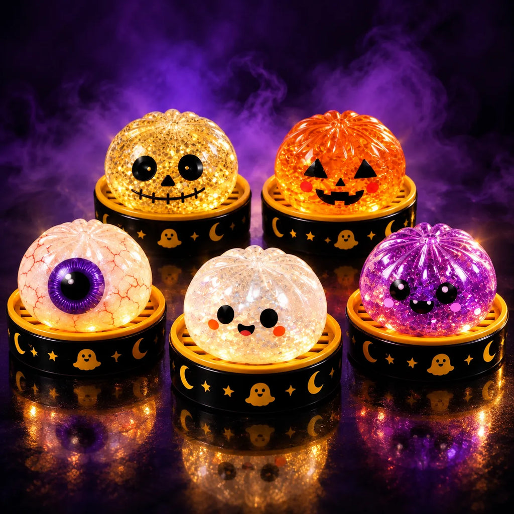 Glitter Glow Dumpling Squishy Blind Box with 5 Halloween Designs