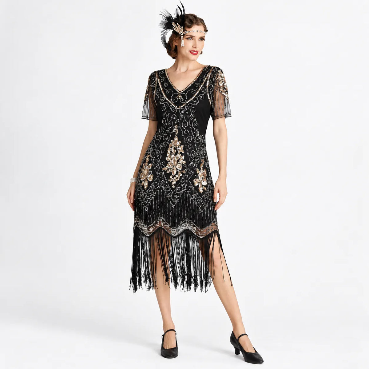 1920s Black & Gold Flapper Dress | Gatsby Party Dress