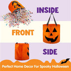 2 PCS Halloween Trick or Treat Bags 10 X 11.8 Inches LED Light Orange Pumpkin Buckets Reusable Goody Candy Bucket Trick or Treating, Halloween Birthday Party Favor Supplies