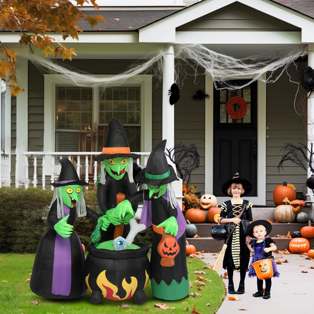 6FT High Halloween Inflatables Outdoor Decorations, Blow up Scary 3 Witches Halloween Yard Decorations, Built-In LED Lights Décor for Indoor Home Party Garden Lawn Store