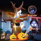 12 FT Halloween Inflatables Tree Outdoor Decorations Blow up Yard Scary Dead Tree with Pumpkin Ghost Tombstone with Built-In Leds for Garden Lawn Indoor Party Decor