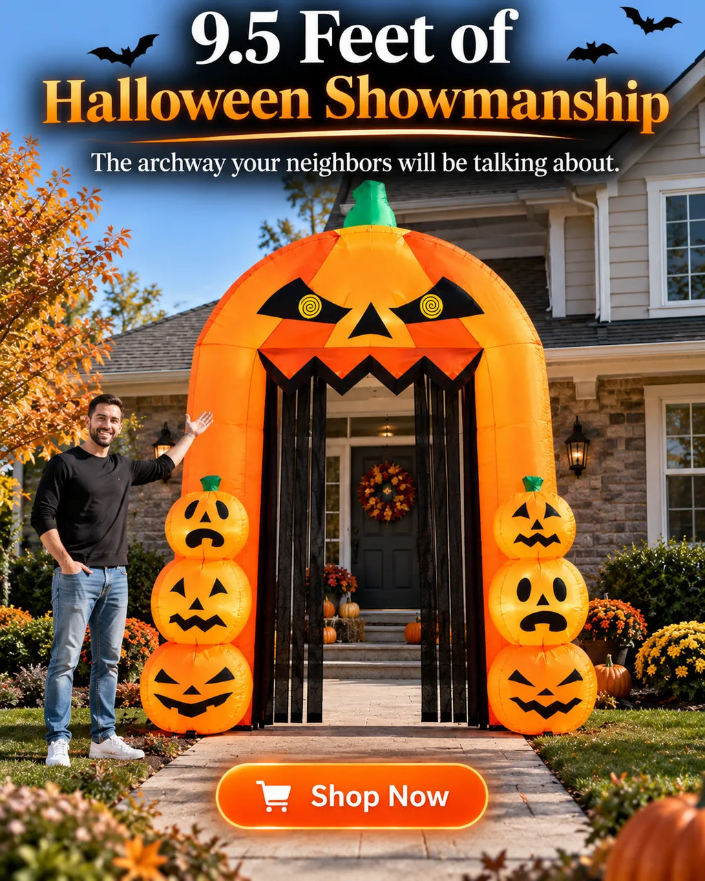 9.5FT Halloween Pumpkin Arch Inflatable with LED Lights