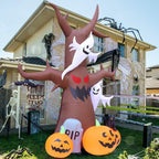 12 FT Halloween Inflatables Tree Outdoor Decorations Blow up Yard Scary Dead Tree with Pumpkin Ghost Tombstone with Built-In Leds for Garden Lawn Indoor Party Decor