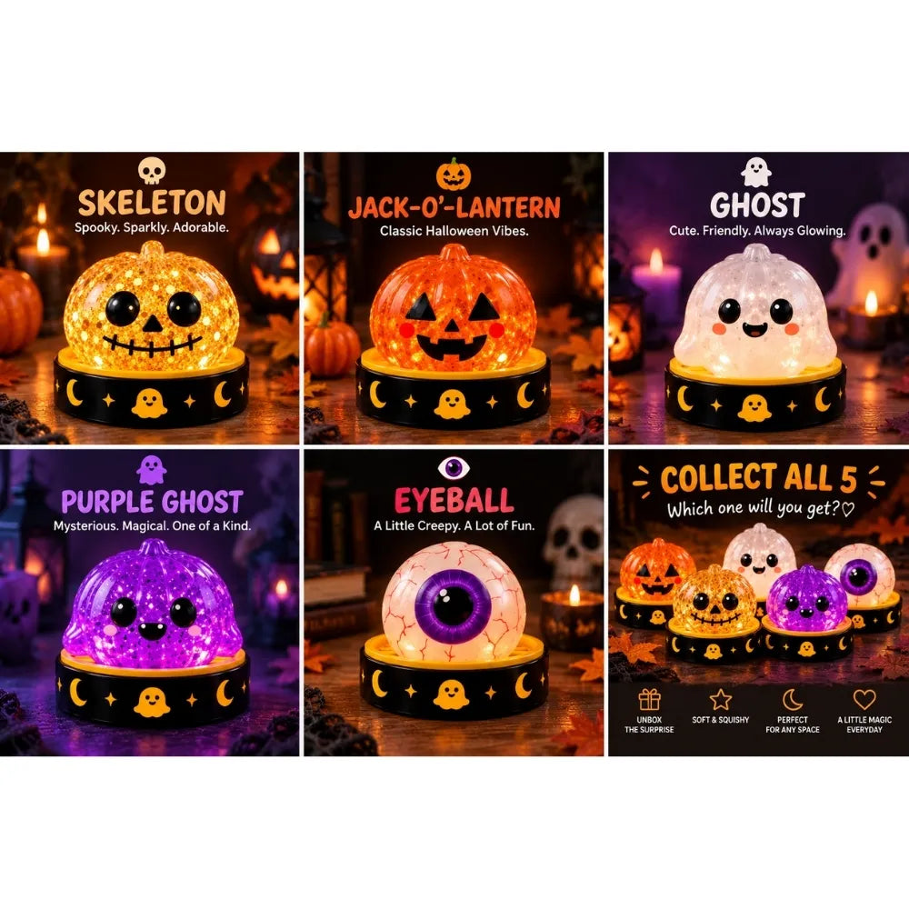Glitter Glow Dumpling Squishy Blind Box with 5 Halloween Designs