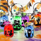 Halloween Craft Kit for Kids, 12 Pcs Glass Mason Jar with Accessories for DIY Lantern Jar, Halloween Art & Craft Party Supplies, Halloween Art Activities, Crafts and Arts Party Supplies