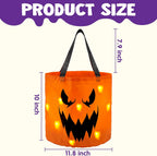 2 PCS Halloween Trick or Treat Bags 10 X 11.8 Inches LED Light Orange Pumpkin Buckets Reusable Goody Candy Bucket Trick or Treating, Halloween Birthday Party Favor Supplies
