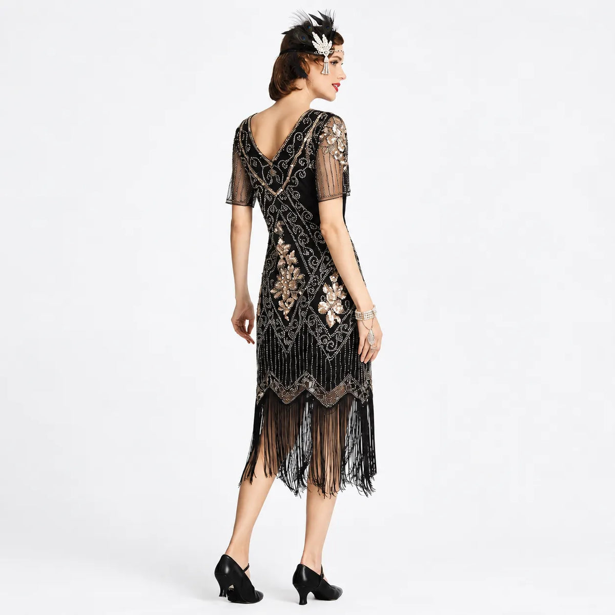 1920s Black & Gold Flapper Dress | Gatsby Party Dress