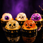 Summerween Halloween Ghost Dumpling Squishy,Glowing Dumpling Mystery Box Squishy Toys Cottagecore Fall Small Surprise Gift,Silent Desktop Stress Relief Ornament Office Desk Seasonal Calming Decor