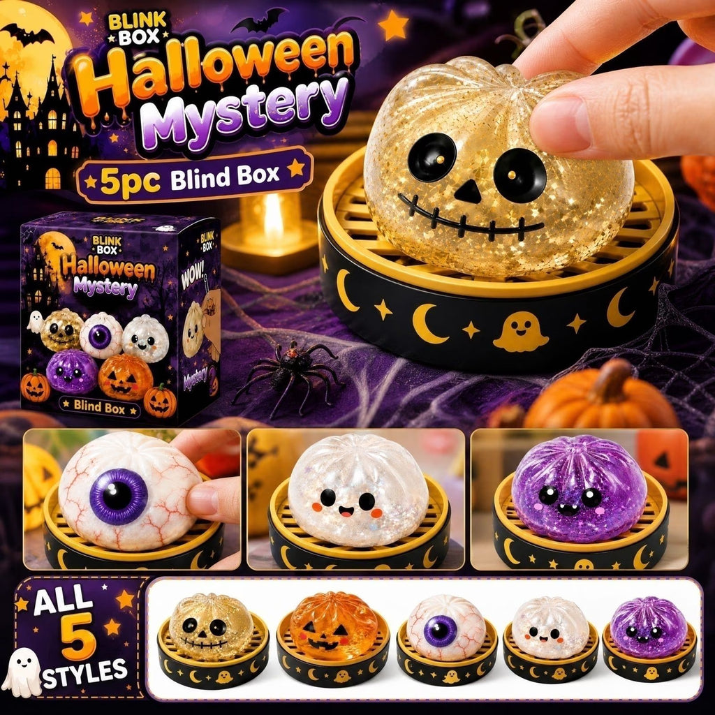 Summerween Halloween Ghost Dumpling Squishy,Glowing Dumpling Mystery Box Squishy Toys Cottagecore Fall Small Surprise Gift,Silent Desktop Stress Relief Ornament Office Desk Seasonal Calming Decor