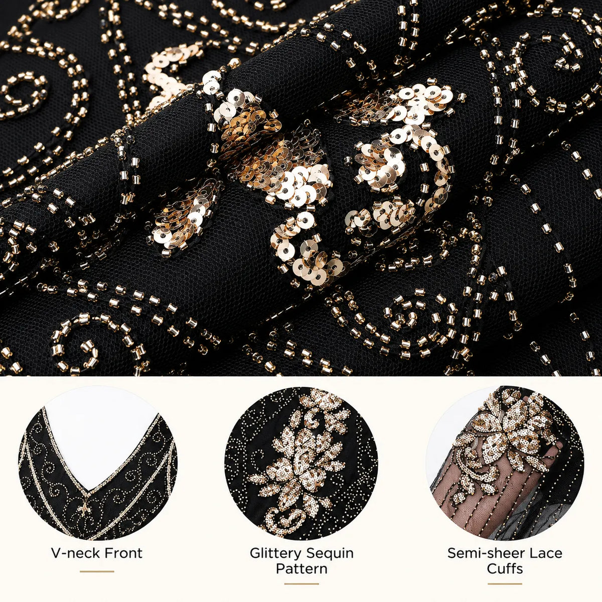 1920s Black & Gold Flapper Dress | Gatsby Party Dress