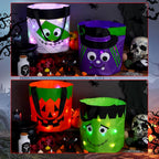 Halloween Trick or Treat Candy Bags LED Light up Pumpkin Bucket, Collapsible Reusable Candy Basket, Fabric Tote Gift Goody Bags for Kids Halloween Party (Green)