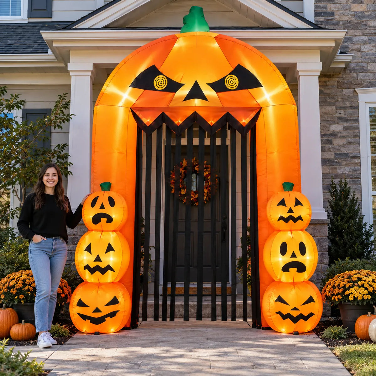9.5FT Halloween Pumpkin Arch Inflatable with LED Lights