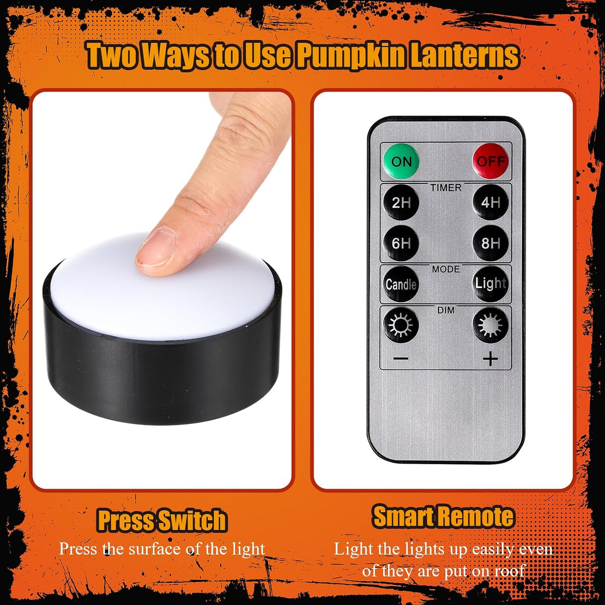 6 Pack Halloween Pumpkin LED Lights, Black,Warm Light