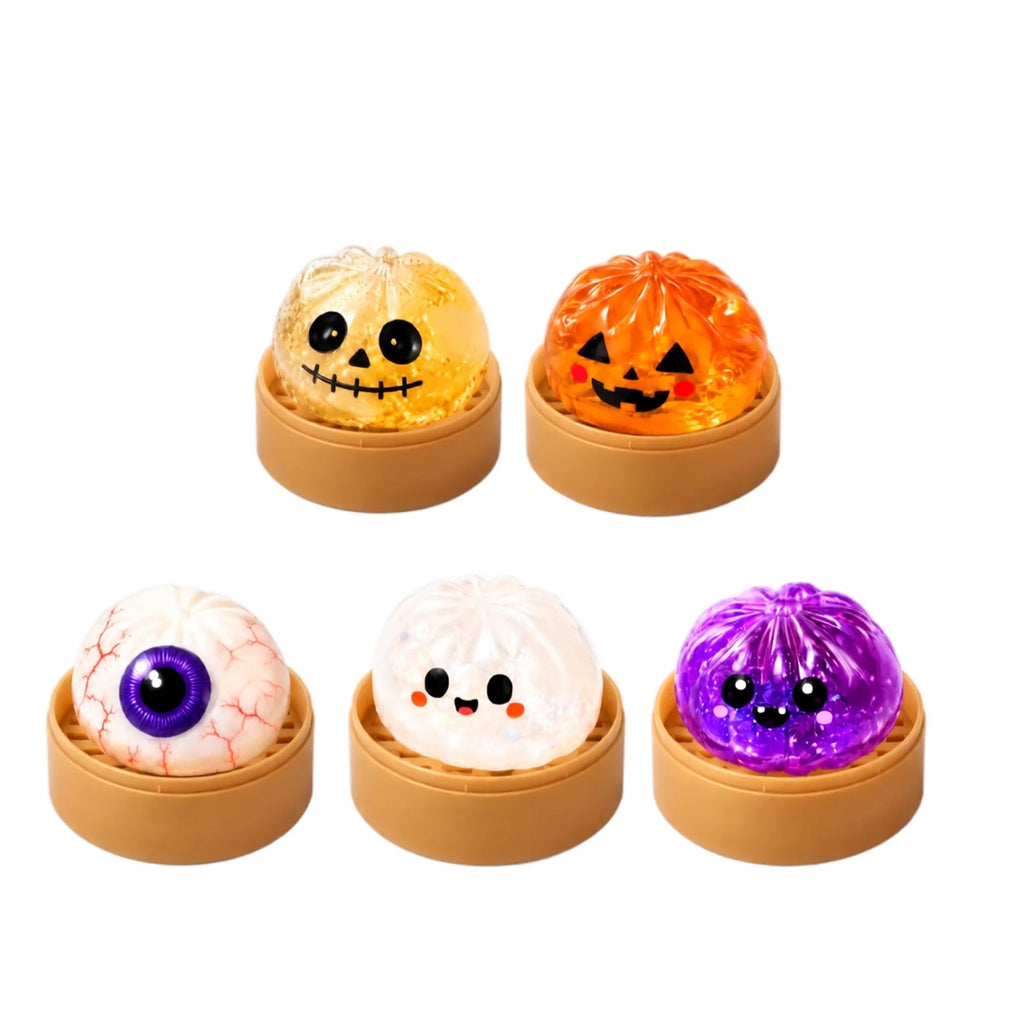 Summerween Halloween Ghost Dumpling Squishy,Glowing Dumpling Mystery Box Squishy Toys Cottagecore Fall Small Surprise Gift,Silent Desktop Stress Relief Ornament Office Desk Seasonal Calming Decor
