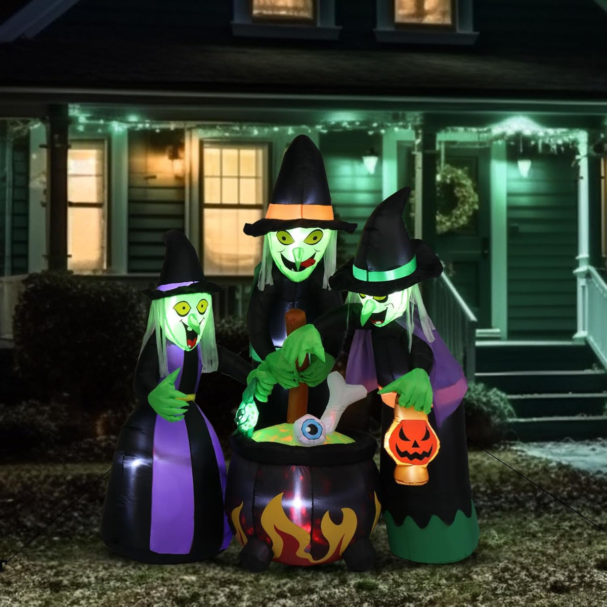 6FT High Halloween Inflatables Outdoor Decorations, Blow up Scary 3 Witches Halloween Yard Decorations, Built-In LED Lights Décor for Indoor Home Party Garden Lawn Store