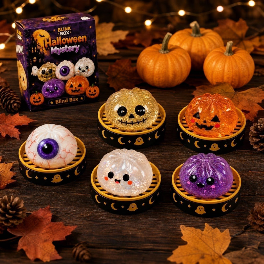 Summerween Halloween Ghost Dumpling Squishy,Glowing Dumpling Mystery Box Squishy Toys Cottagecore Fall Small Surprise Gift,Silent Desktop Stress Relief Ornament Office Desk Seasonal Calming Decor