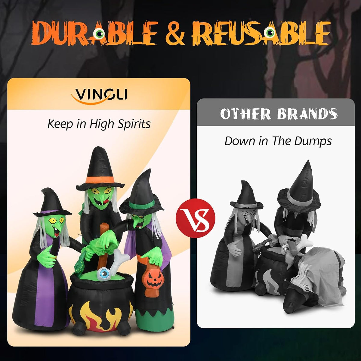 6FT High Halloween Inflatables Outdoor Decorations, Blow up Scary 3 Witches Halloween Yard Decorations, Built-In LED Lights Décor for Indoor Home Party Garden Lawn Store