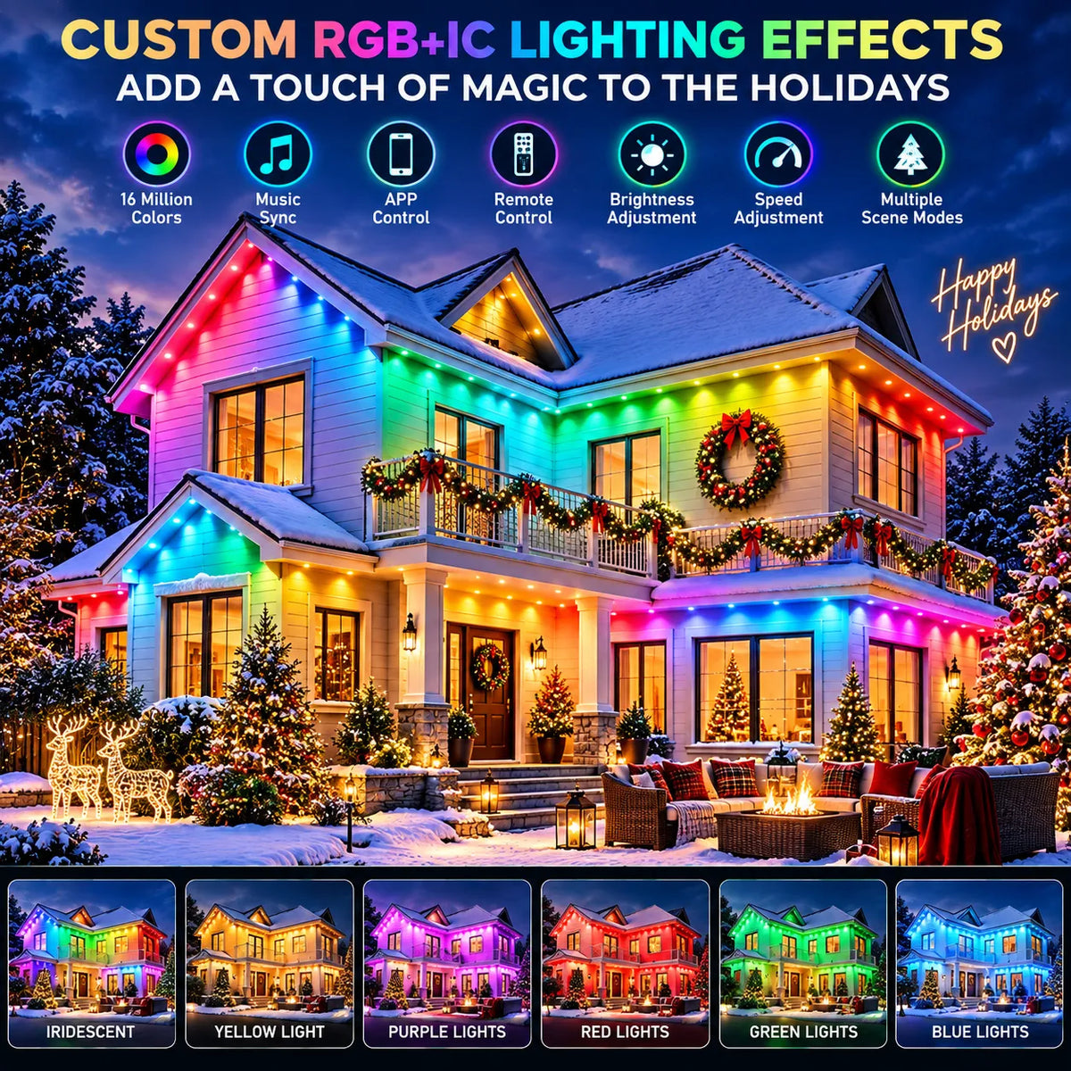 150FT Permanent Outdoor Lights Smart RGB Eave Lights with App and Voice Control