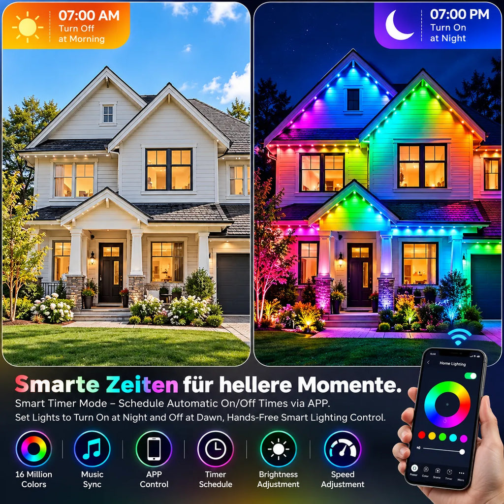 150FT Permanent Outdoor Lights Smart RGB Eave Lights with App and Voice Control