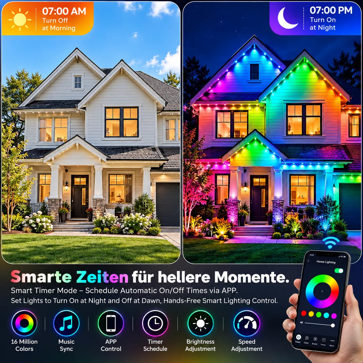 150FT Permanent Outdoor Lights Smart RGB Eave Lights with App and Voice Control
