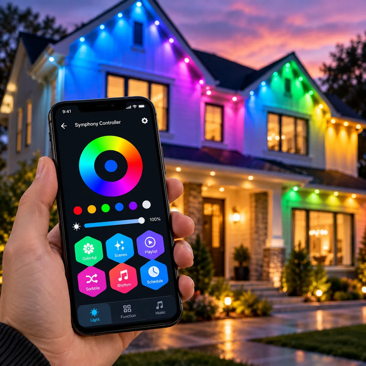 150FT Permanent Outdoor Lights Smart RGB Eave Lights with App and Voice Control