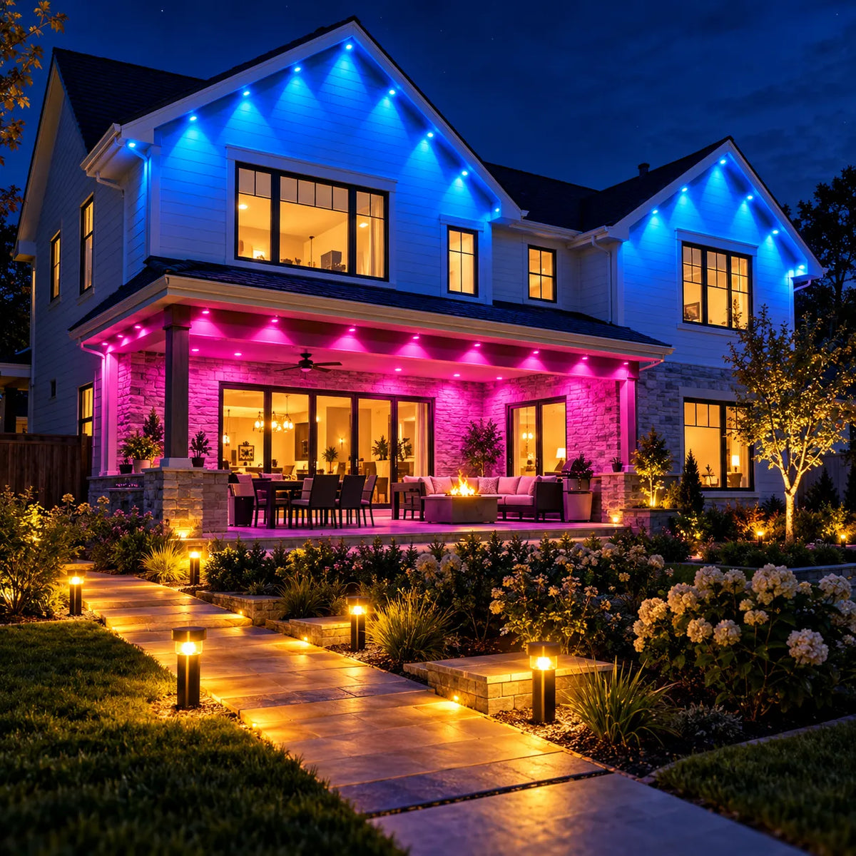 150FT Permanent Outdoor Lights Smart RGB Eave Lights with App and Voice Control