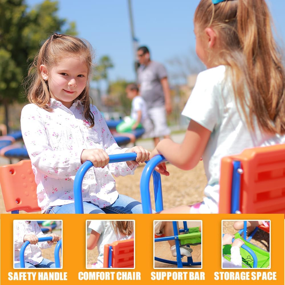 Double Rocking Seesaw – 2-Seater Teeter Totter for Kids Ages 3-5 – Outdoor Ride-On Playground Toy for Two Children – Durable Steel Rocking Chair Seesaw for Backyard Fun