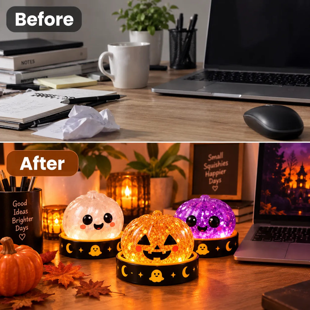 Glitter Glow Dumpling Squishy Blind Box with 5 Halloween Designs