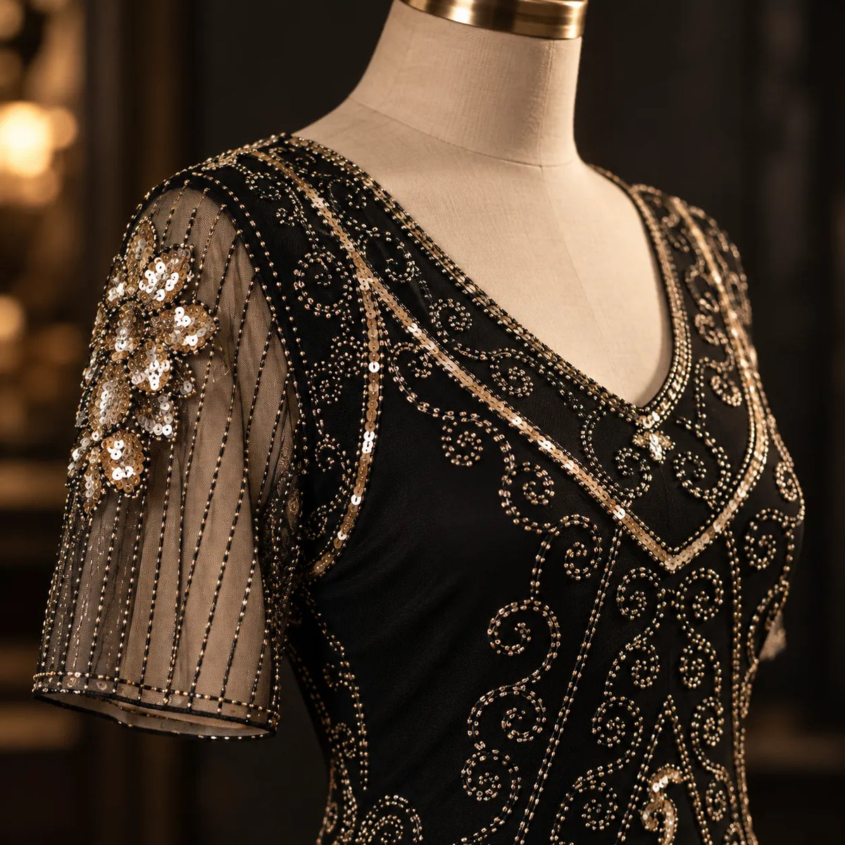 1920s Black & Gold Flapper Dress | Gatsby Party Dress