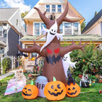 12 FT Halloween Inflatables Tree Outdoor Decorations Blow up Yard Scary Dead Tree with Pumpkin Ghost Tombstone with Built-In Leds for Garden Lawn Indoor Party Decor