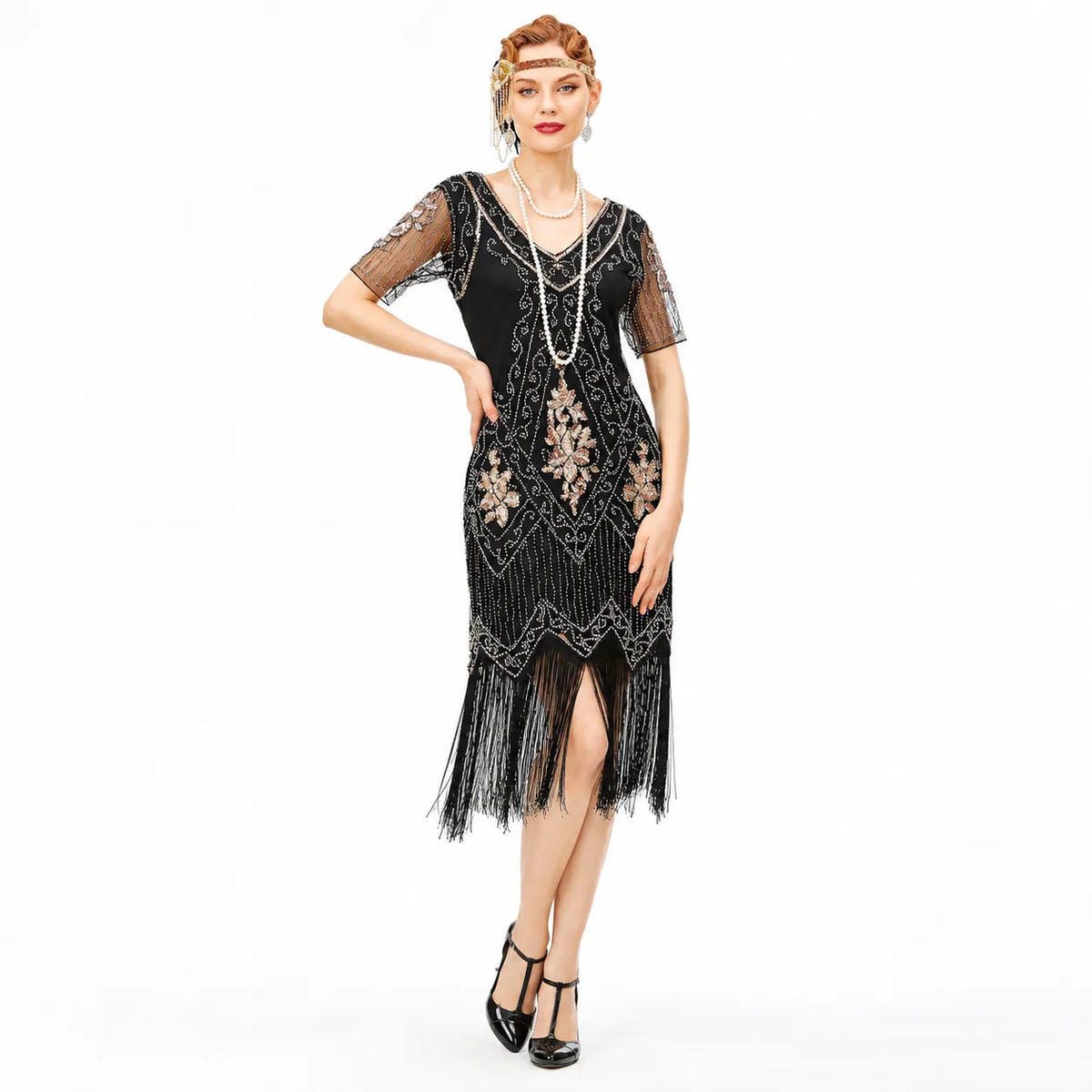 1920s Black & Gold Flapper Dress | Gatsby Party Dress
