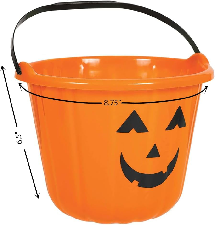 Orange Jack-O-Lantern Plastic Bucket (6.5" X 8.75") – 1 Piece - Vibrant Halloween Pail, Bold & Bright – Perfect for Trick-Or-Treating, Candy Storage & Spooky Home Décor