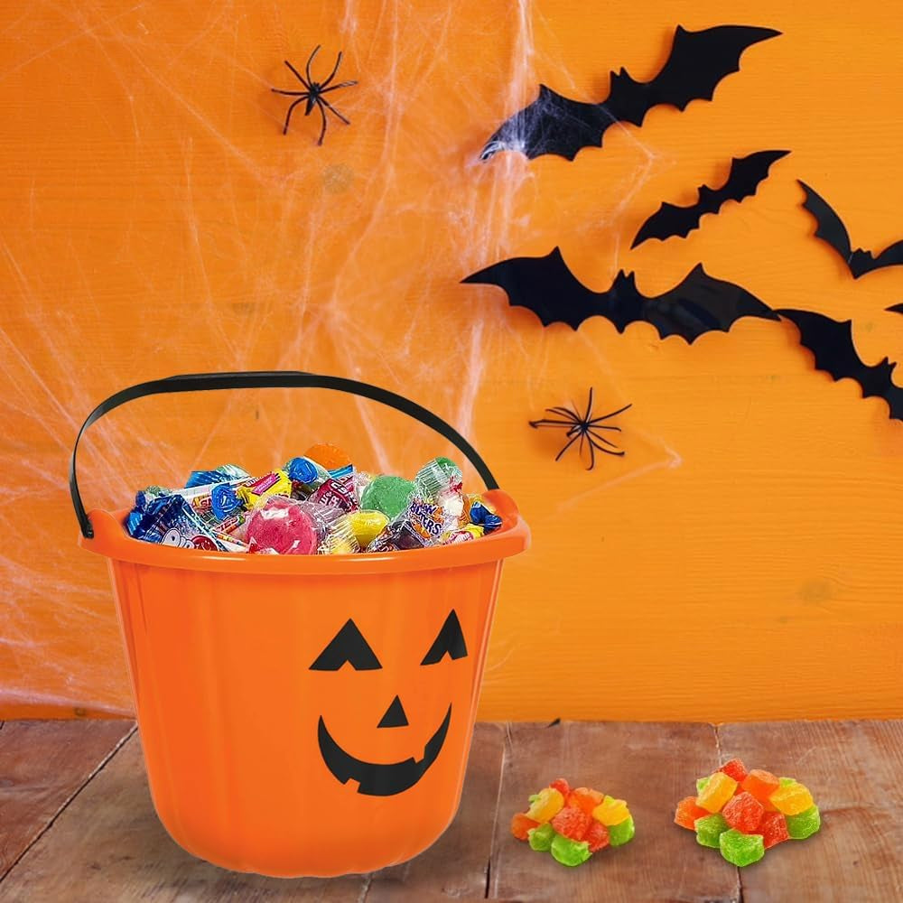 Orange Jack-O-Lantern Plastic Bucket (6.5" X 8.75") – 1 Piece - Vibrant Halloween Pail, Bold & Bright – Perfect for Trick-Or-Treating, Candy Storage & Spooky Home Décor
