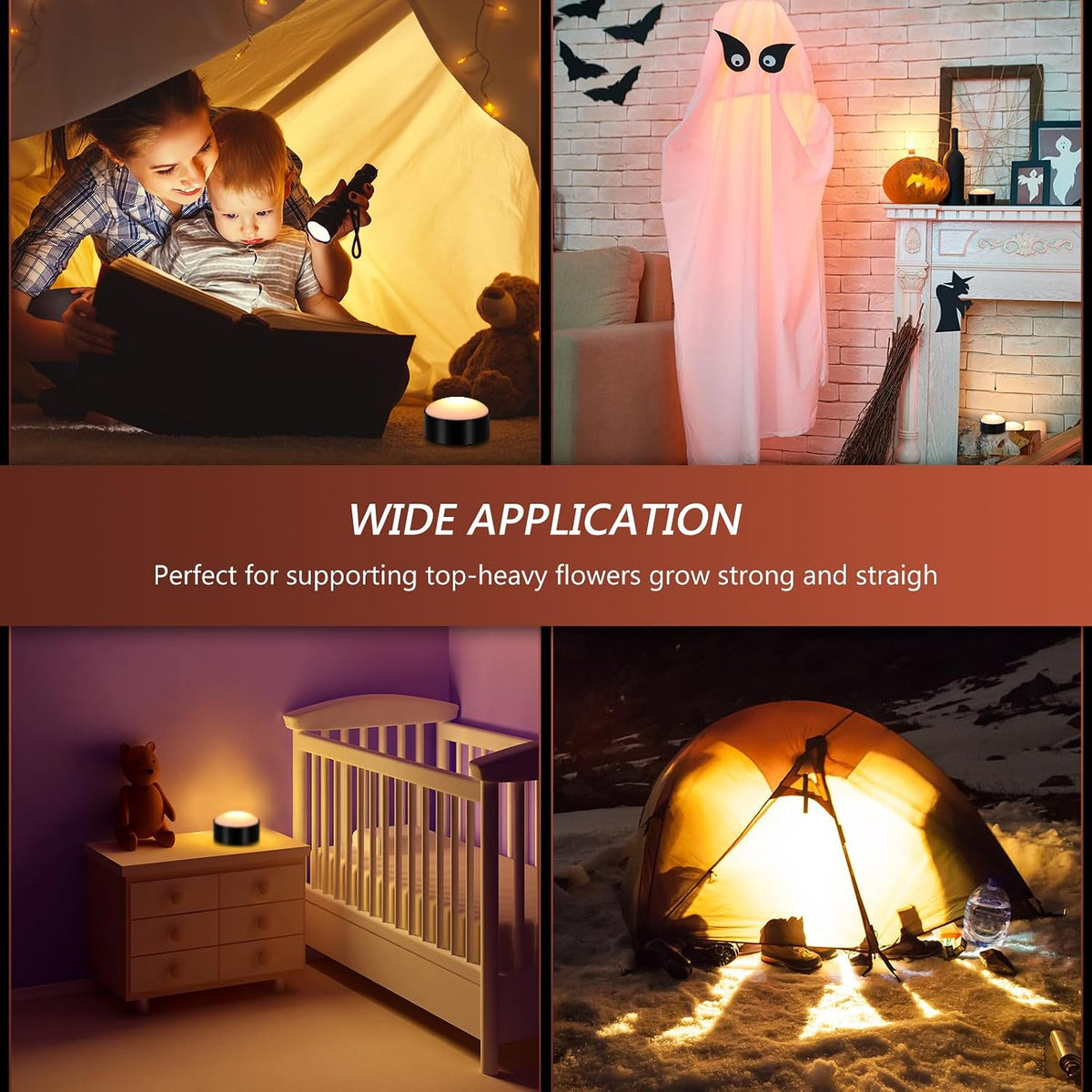 6 Pack Halloween Pumpkin LED Lights, Black,Warm Light