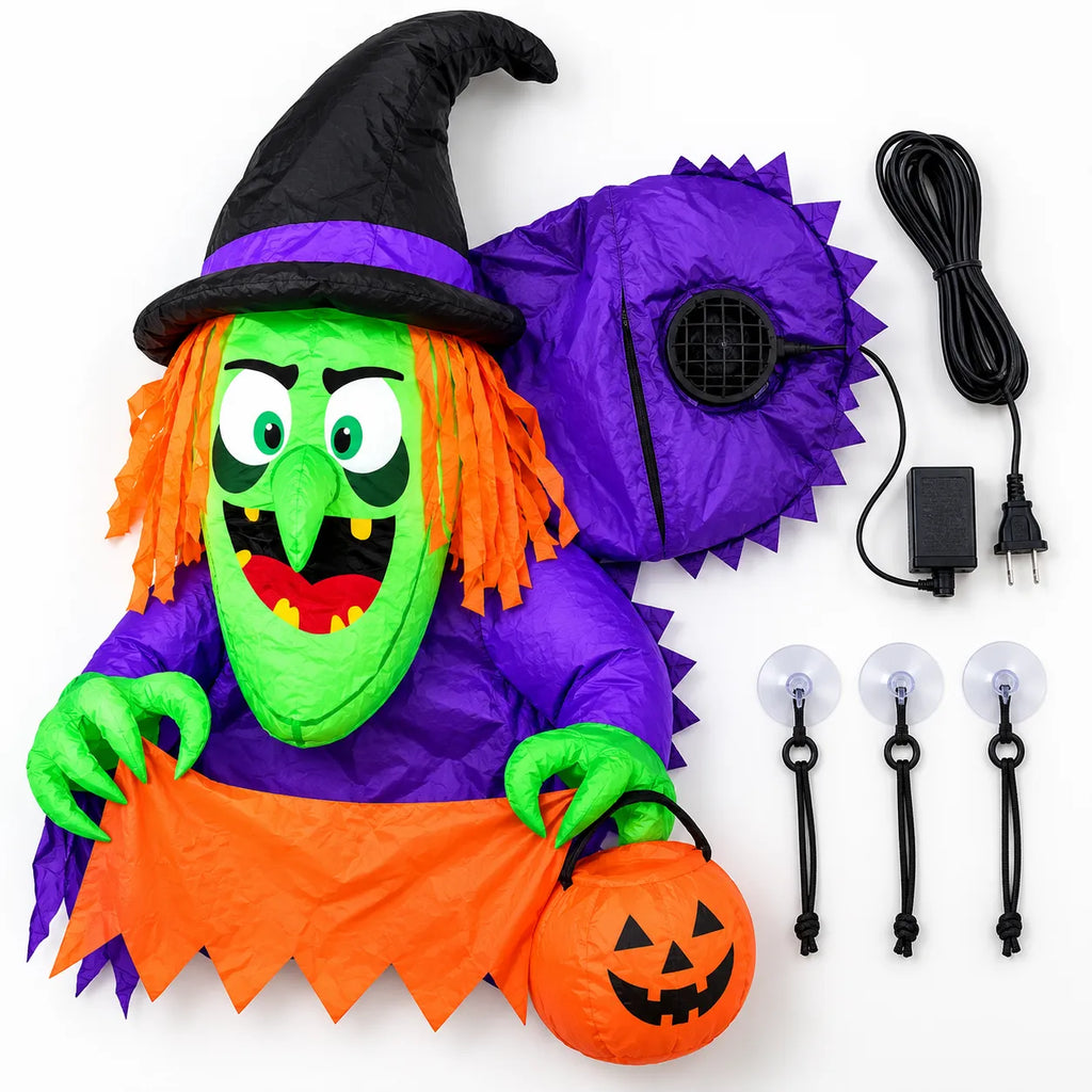 3.5FT Halloween Window Witch Inflatable with LED Lights