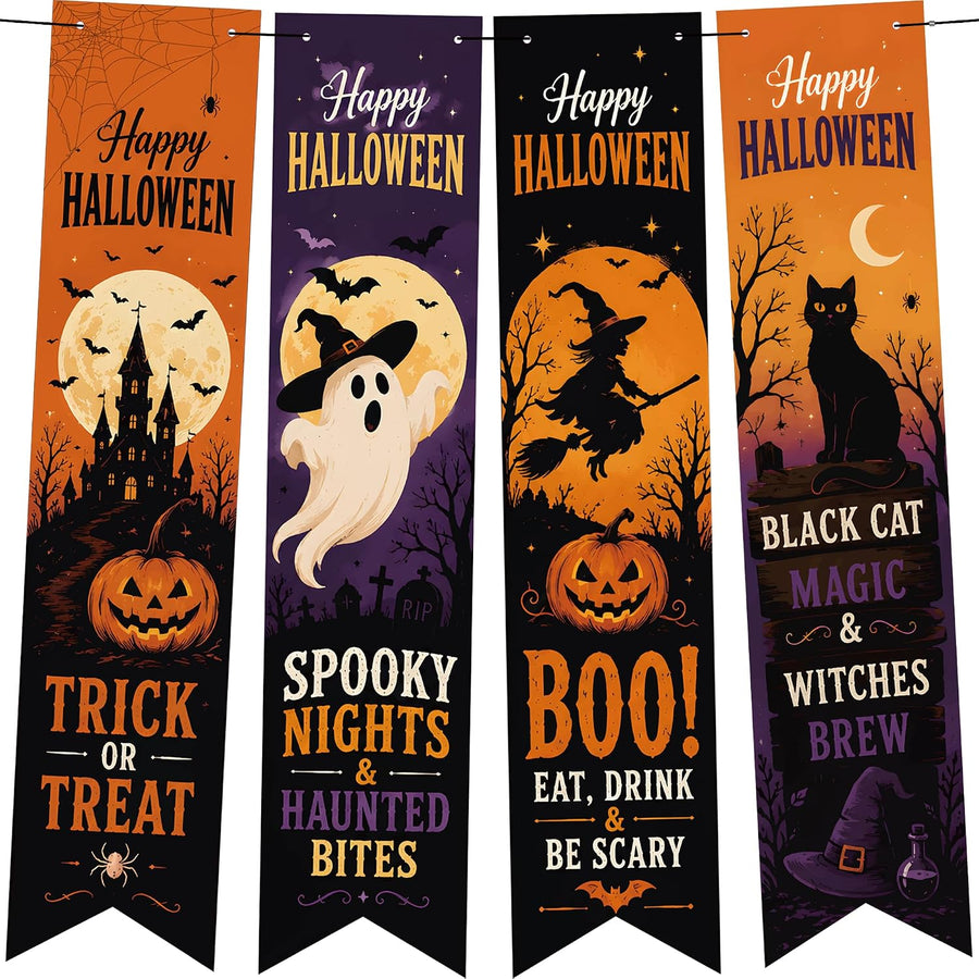 4 Pack Halloween Hanging Banner Set, Large Vertical Design