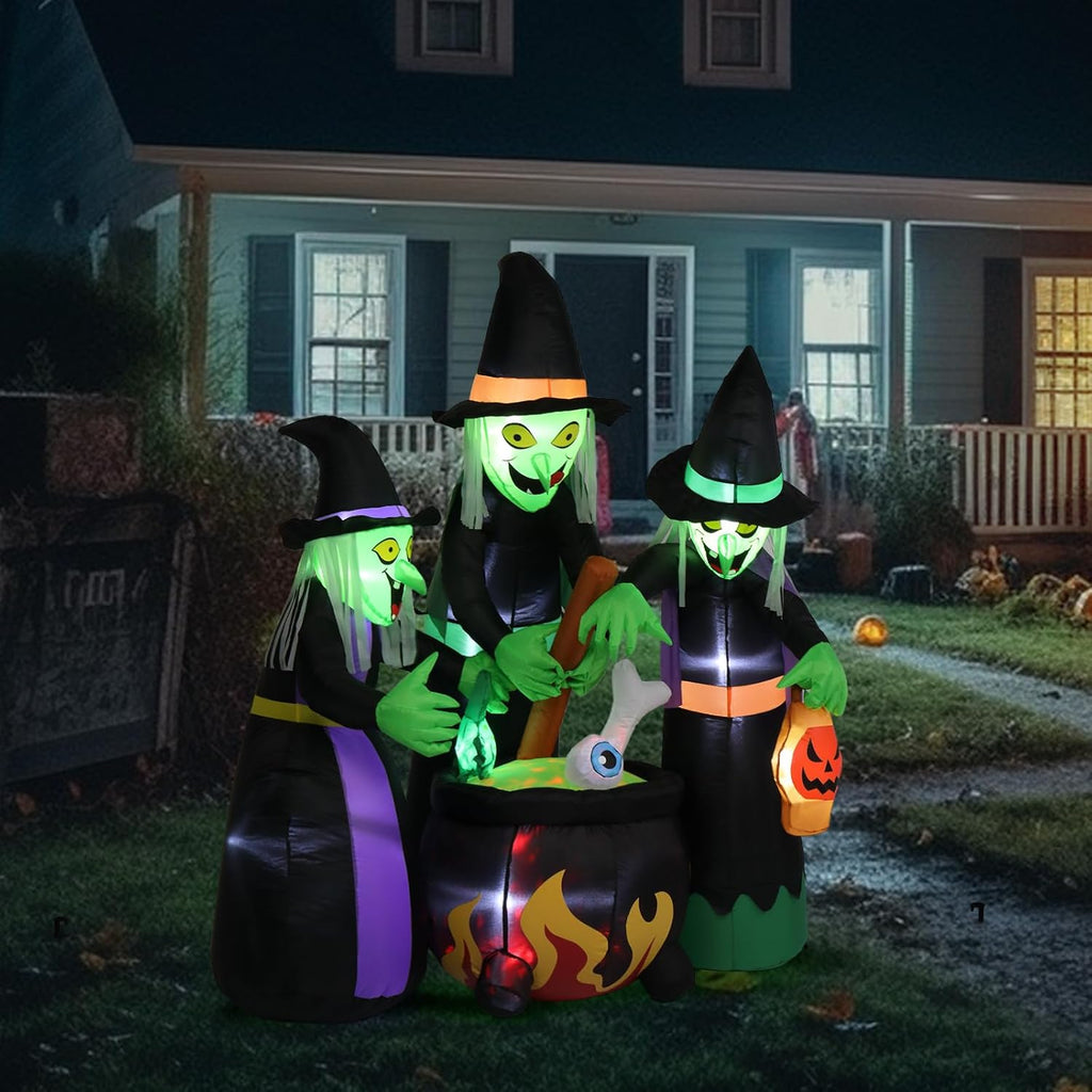 6FT High Halloween Inflatables Outdoor Decorations, Blow up Scary 3 Witches Halloween Yard Decorations, Built-In LED Lights Décor for Indoor Home Party Garden Lawn Store